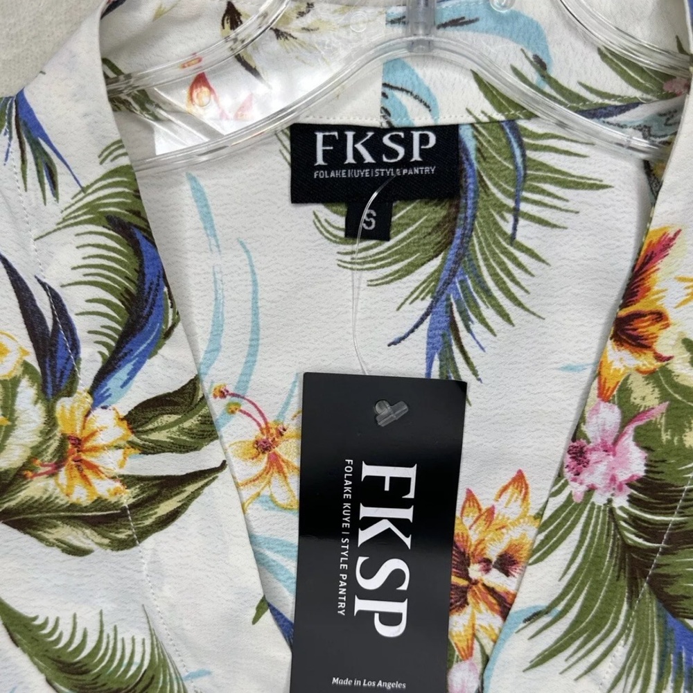 FKSP Women’s Hawaiian Floral Bodysuit Small Mesh Panties Bell Sleeve Button Down - Picture 8 of 15